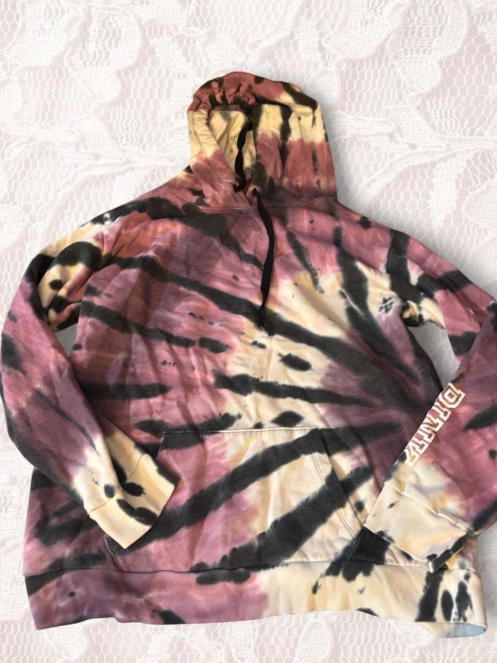 PINK Victoria's Secret Tie-Dye Hooded Pullover in Mauve, Cream & Black